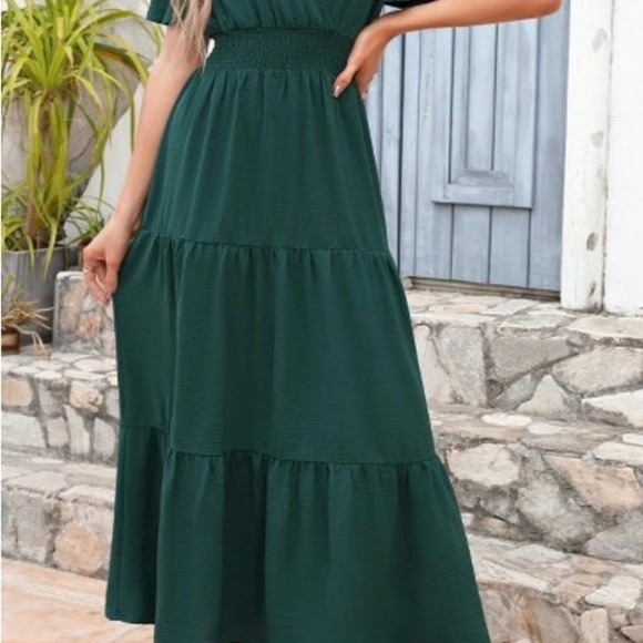 Women’s Summer Wrap V Neck Dress - Dark Green - Size XL - Picture 1 of 9
